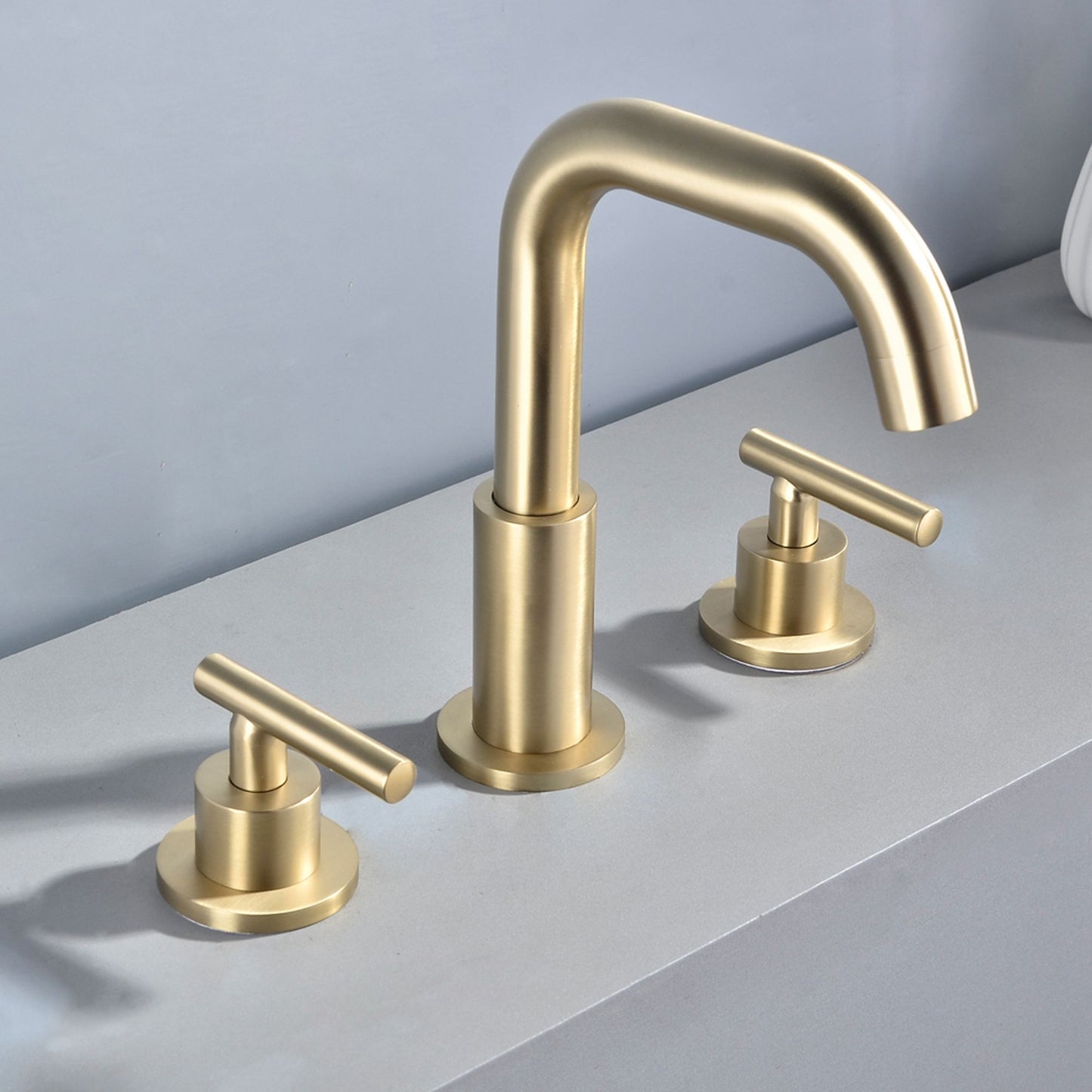 Brushed Gold Double Handle 360 Swivel Bathroom Sink Faucet with Accessrise