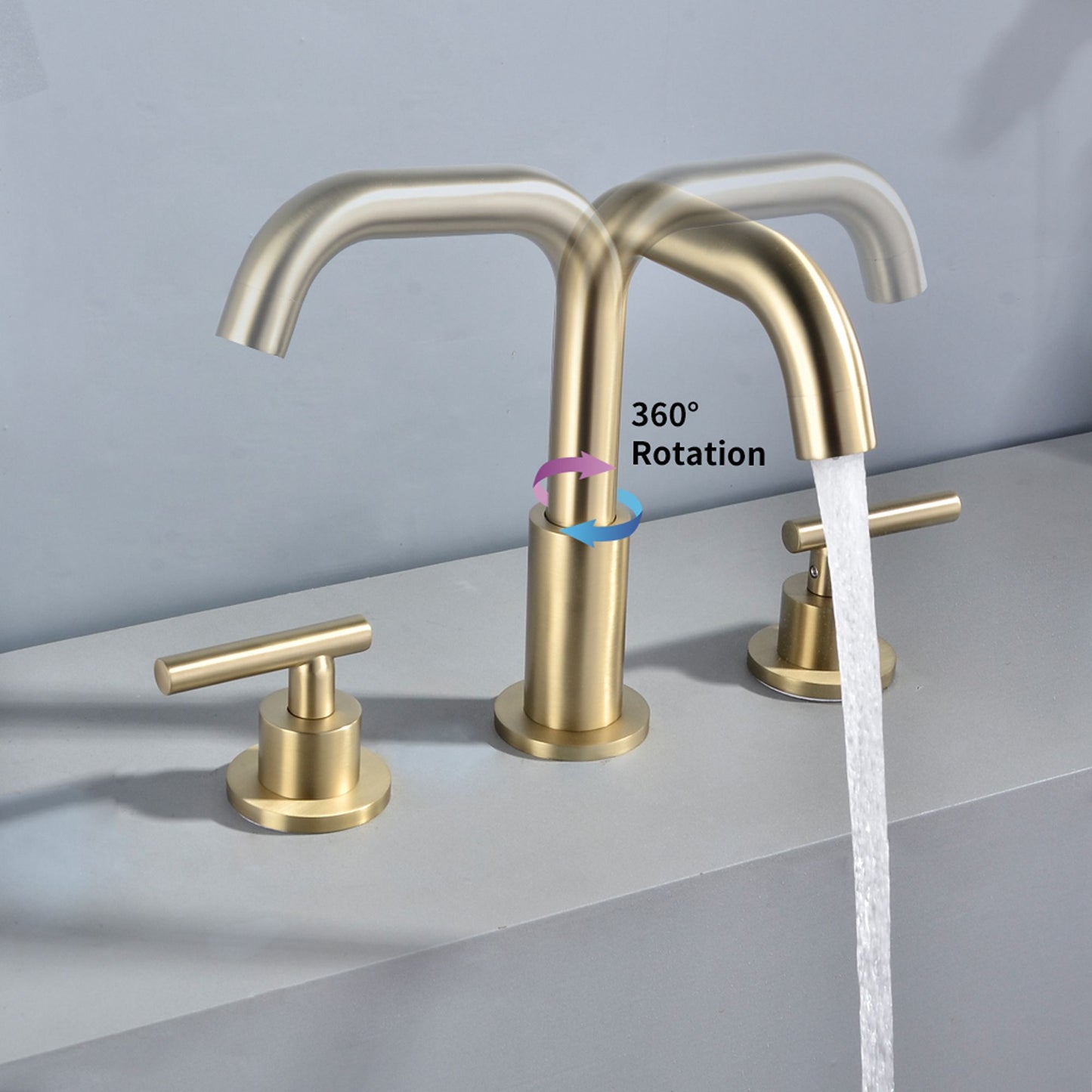 Brushed Gold Double Handle 360 Swivel Bathroom Sink Faucet with Accessrise