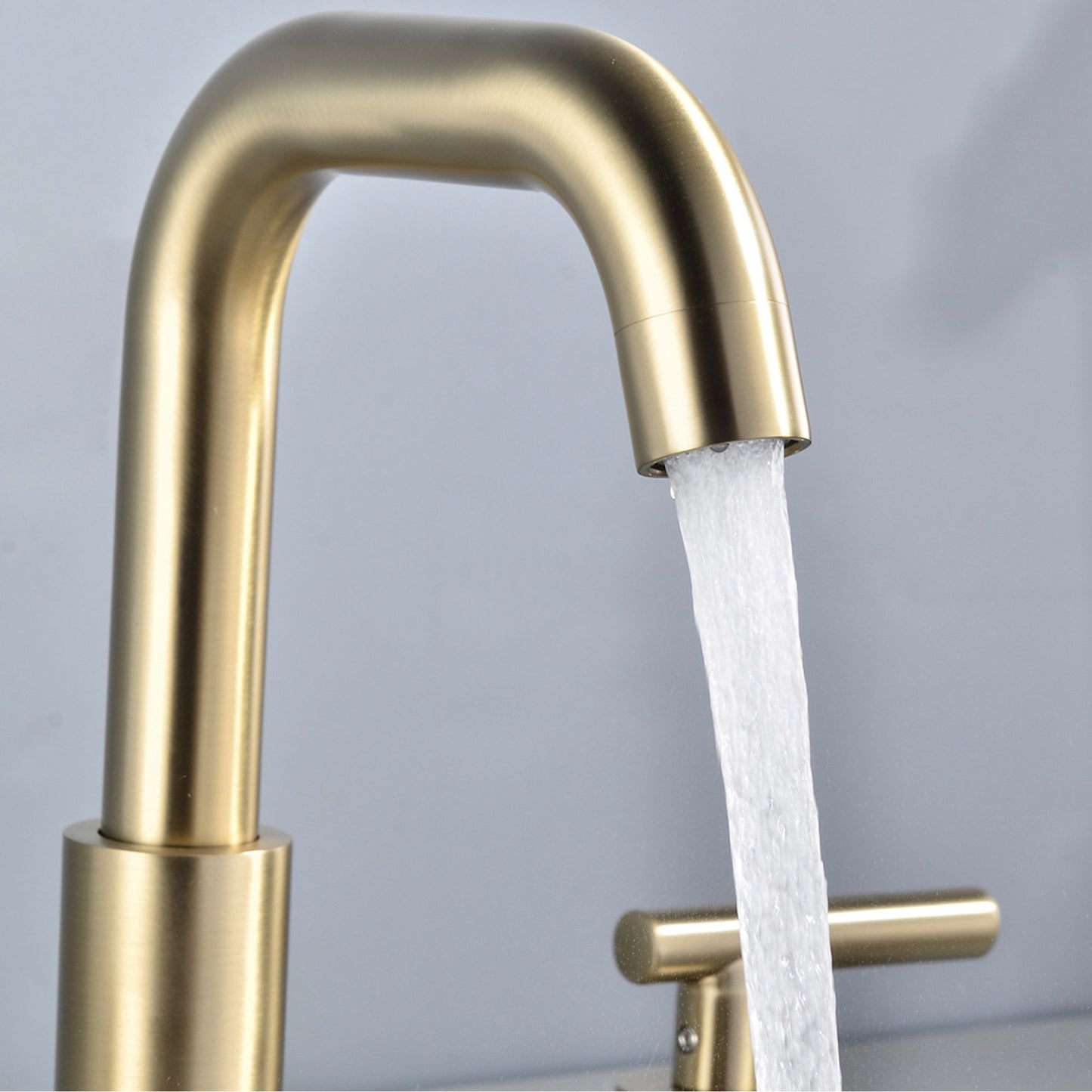 Brushed Gold Double Handle 360 Swivel Bathroom Sink Faucet with Accessrise