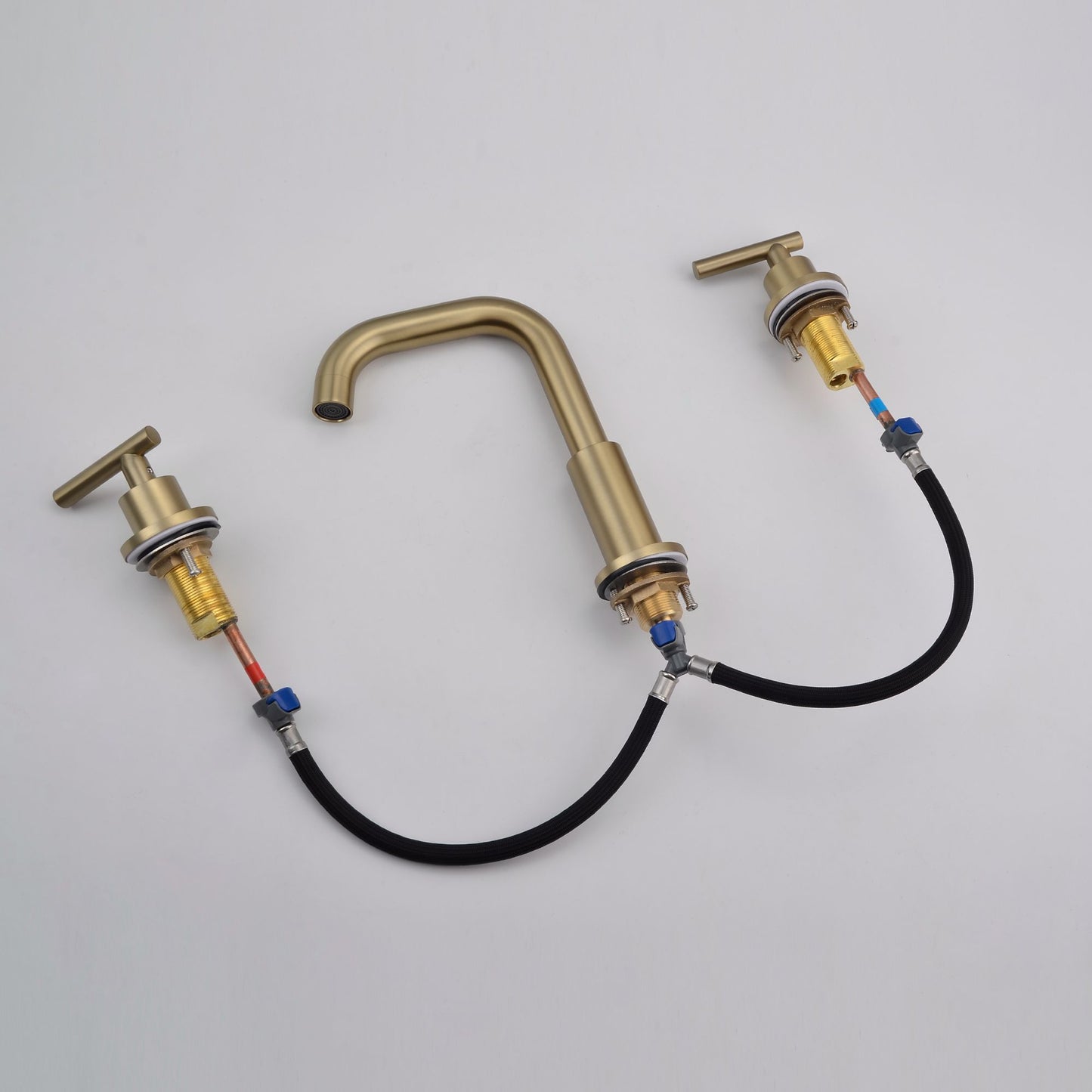 Brushed Gold Double Handle 360 Swivel Bathroom Sink Faucet with Accessrise