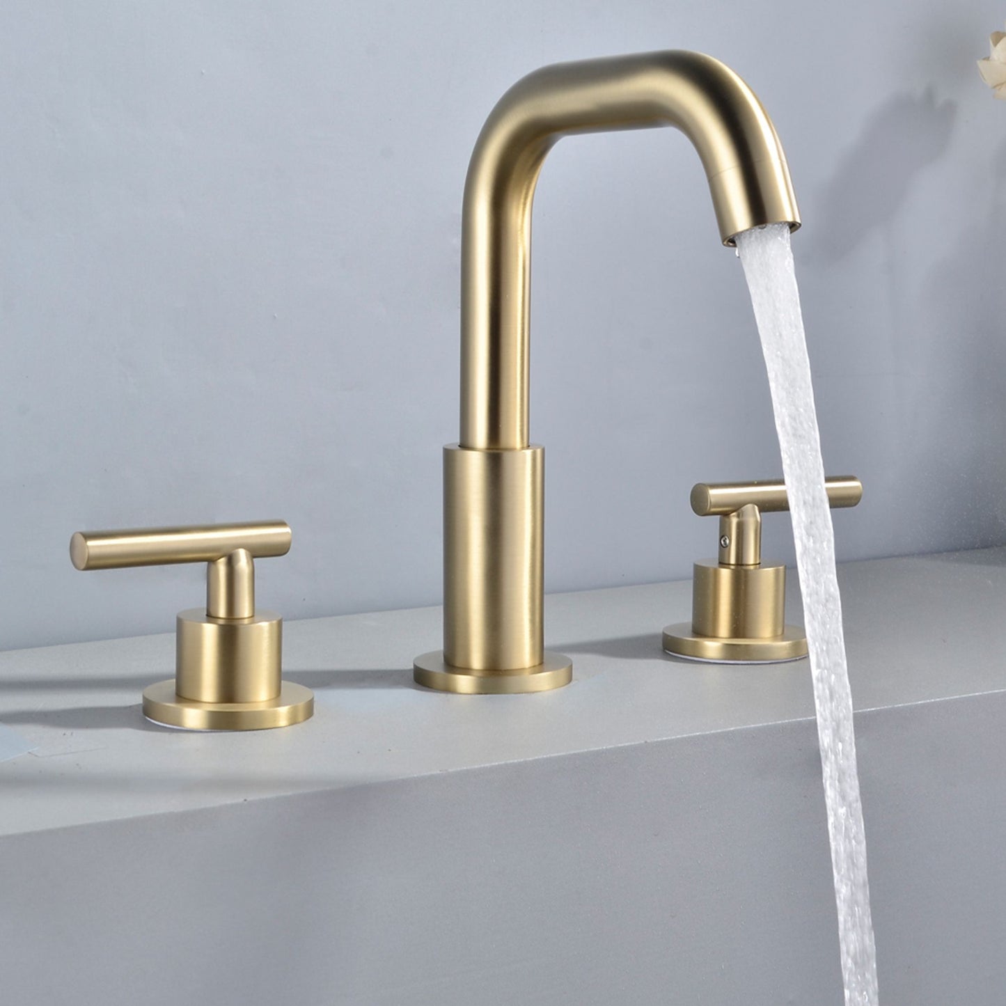 Brushed Gold Double Handle 360 Swivel Bathroom Sink Faucet with Accessrise