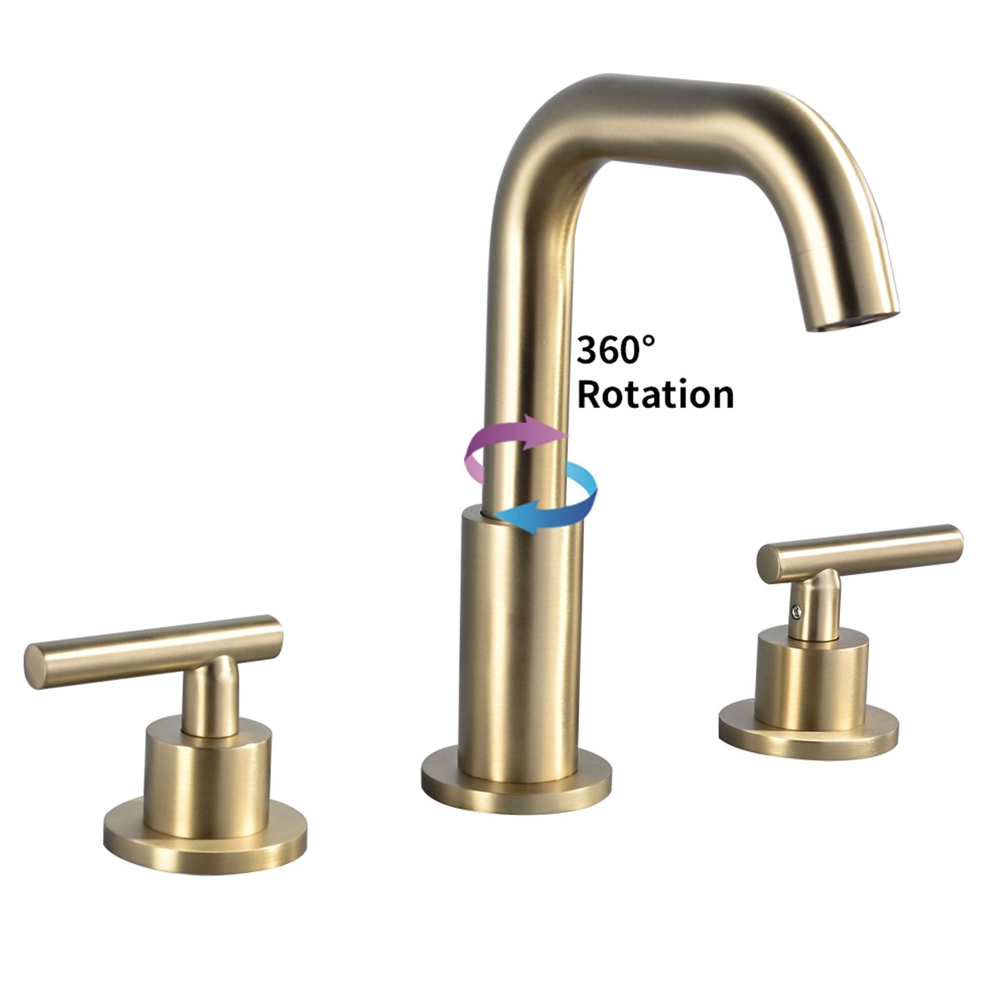 Brushed Gold Double Handle 360 Swivel Bathroom Sink Faucet with Accessrise