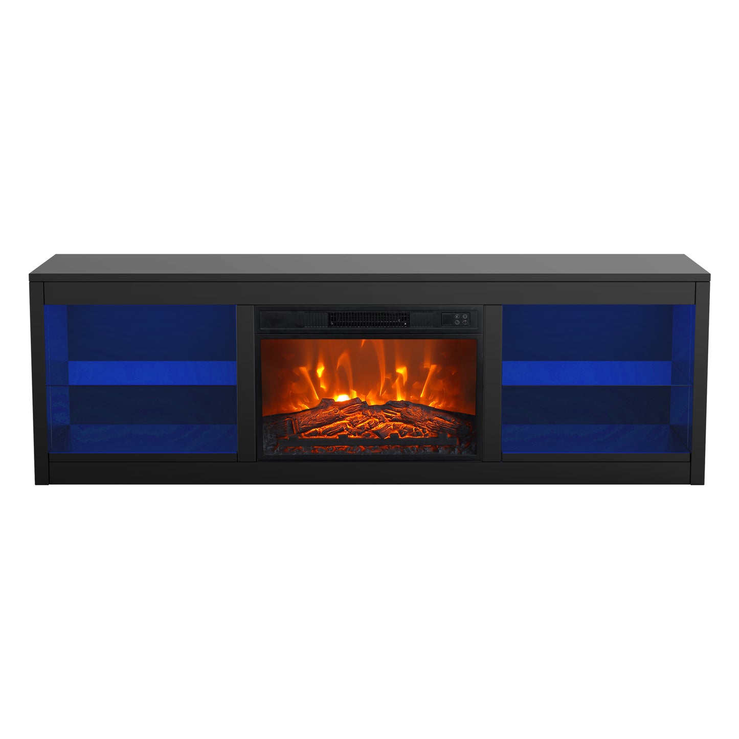 IHOMEADORE 66" Black LED TV Stand with 23" Insert Electric Fireplace for TVs up to 75", Modern