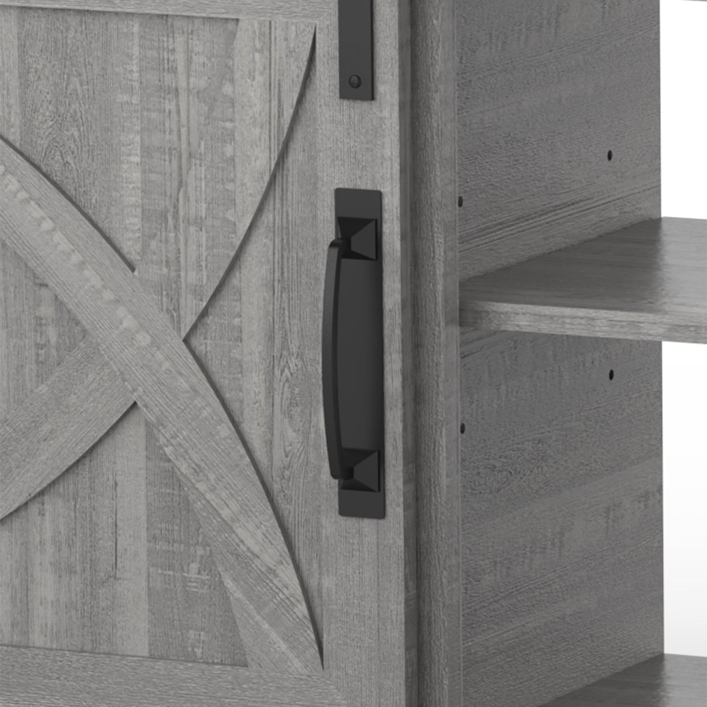 IHOMEADORE 68" Grey Sliding Barn Door TV Stand with Storage Open Compartment for TVs up to 75", Farmhouse