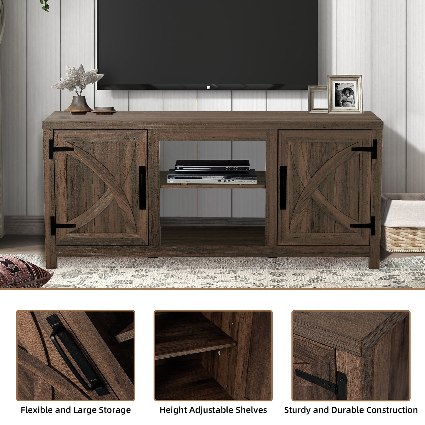 IHOMEADORE 58-inch Barn Door Media Consoles TV Stand for TVs up to 65", Farmhouse
