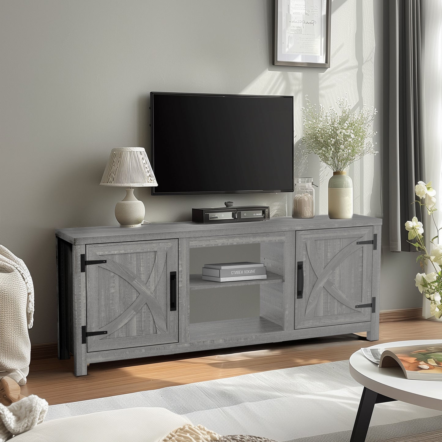 IHOMEADORE 58-inch Barn Door Media Consoles TV Stand for TVs up to 65", Farmhouse