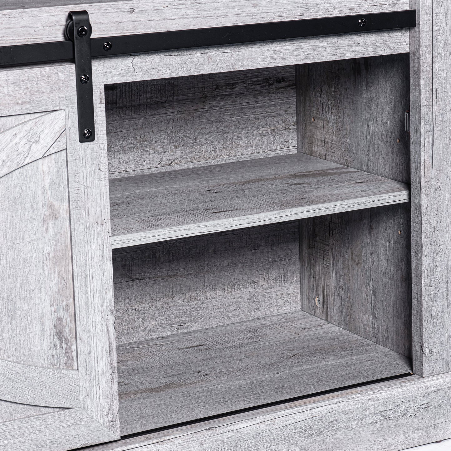 IHOMEADORE 68" Grey Sliding Barn Door TV Stand with Storage Open Compartment for TVs up to 75", Farmhouse