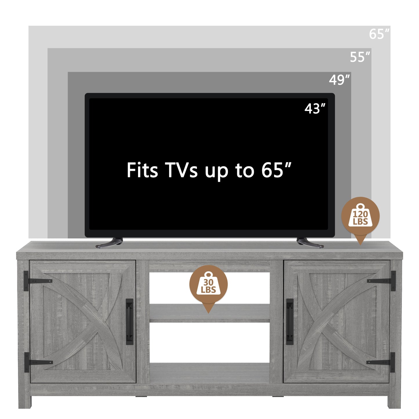 IHOMEADORE 58-inch Barn Door Media Consoles TV Stand for TVs up to 65", Farmhouse