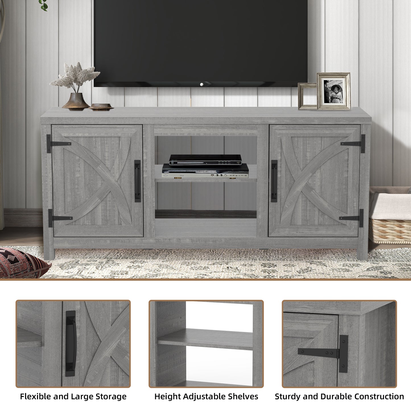IHOMEADORE 58-inch Barn Door Media Consoles TV Stand for TVs up to 65", Farmhouse