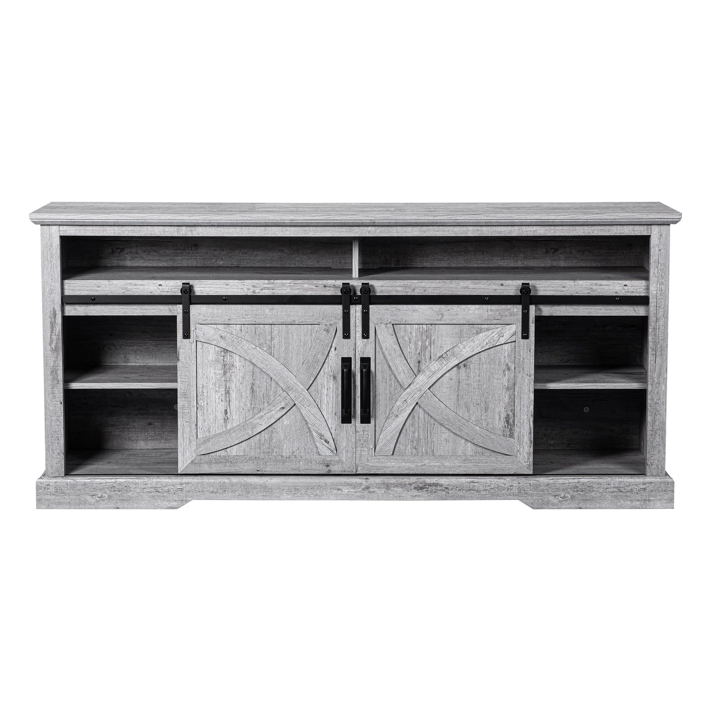 IHOMEADORE 68" Grey Sliding Barn Door TV Stand with Storage Open Compartment for TVs up to 75", Farmhouse