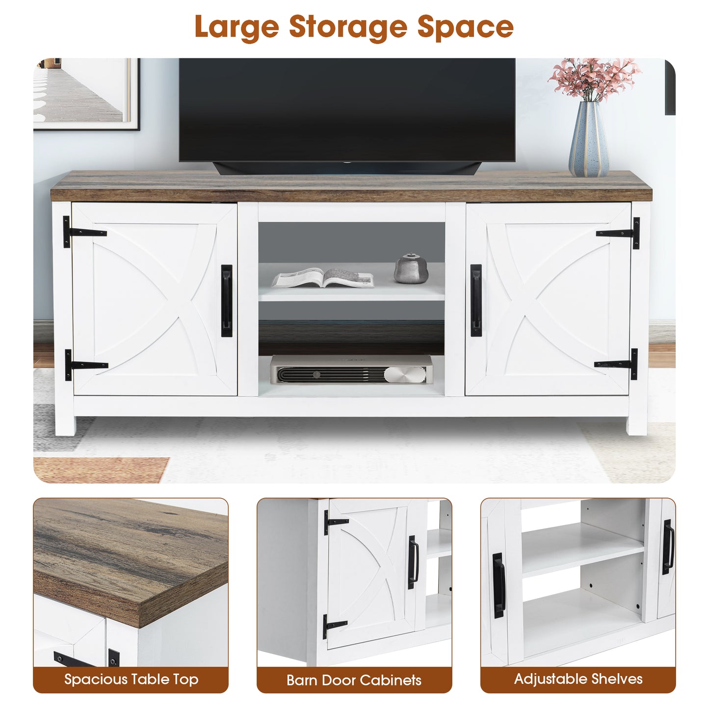 IHOMEADORE 58-inch Barn Door Media Consoles TV Stand for TVs up to 65", Farmhouse