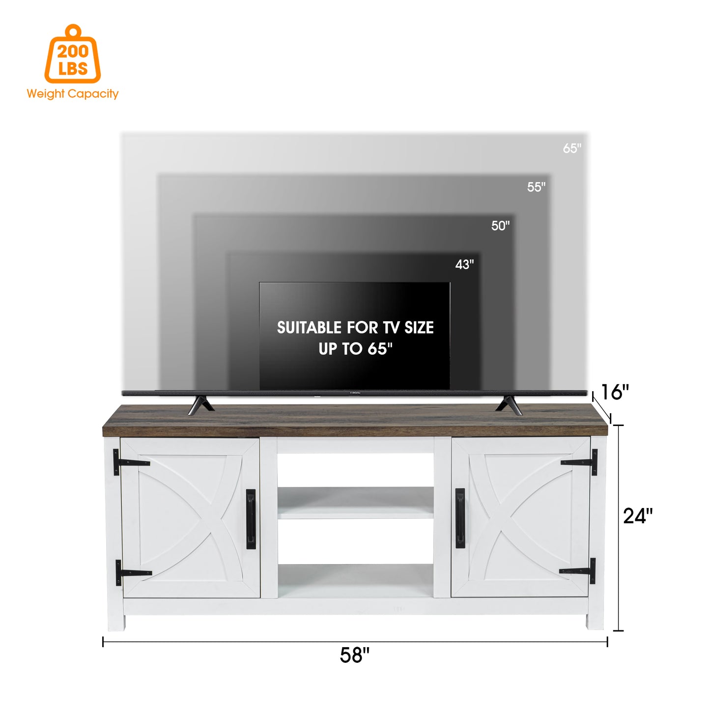 IHOMEADORE 58-inch Barn Door Media Consoles TV Stand for TVs up to 65", Farmhouse