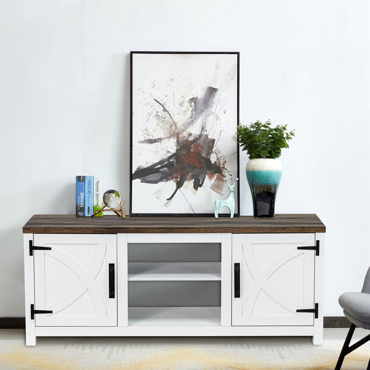 IHOMEADORE 58-inch Barn Door Media Consoles TV Stand for TVs up to 65", Farmhouse