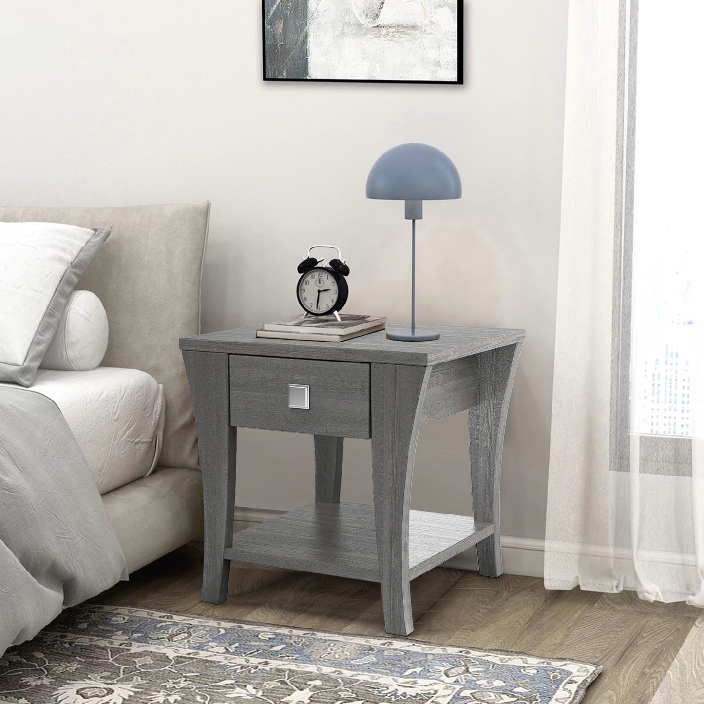 22" Gray Rustic Storage Side Table with Open Shelf, Farmhouse