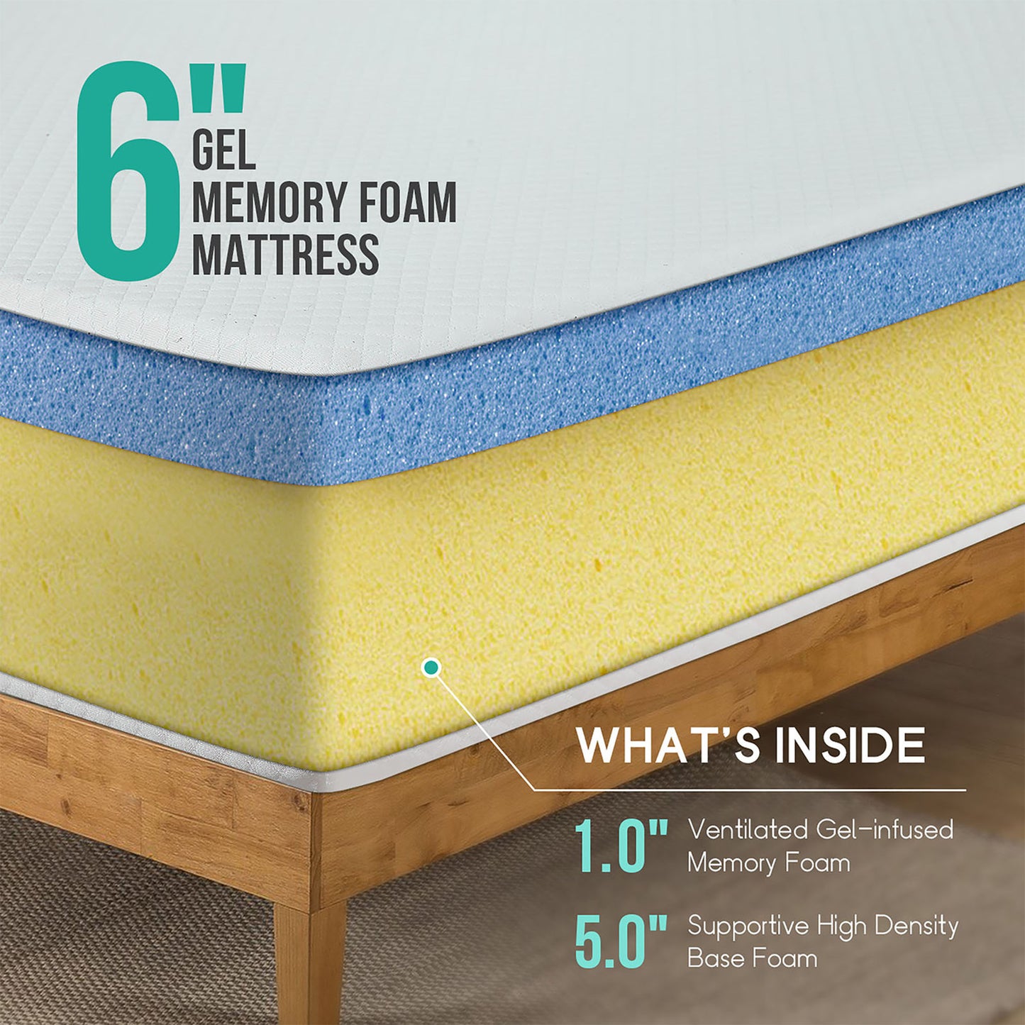 75L x 54W x 6H White Memory Foam Mattress Plush Comfort Roll in a Box Full Size