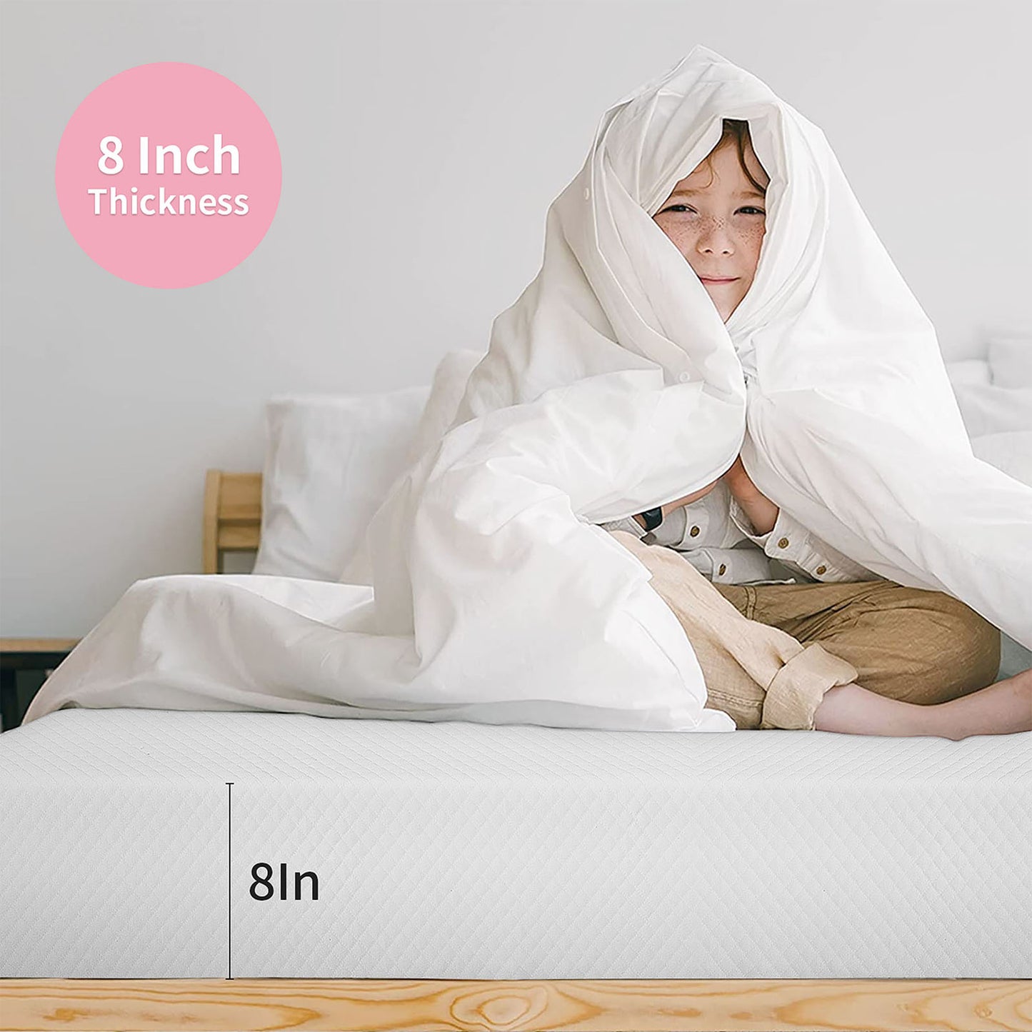 75"L x 54"W x 8"H White Memory Foam Mattress Plush Gel Infused Roll in a Box Full Size