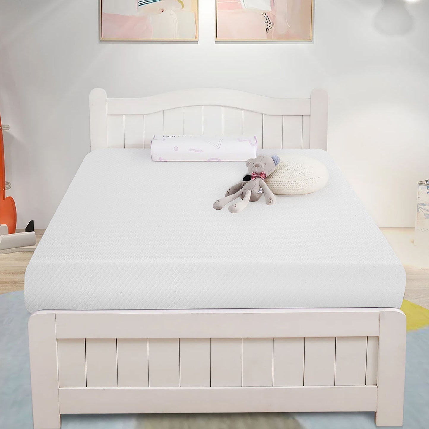 75"L x 54"W x 8"H White Memory Foam Mattress Plush Gel Infused Roll in a Box Full Size