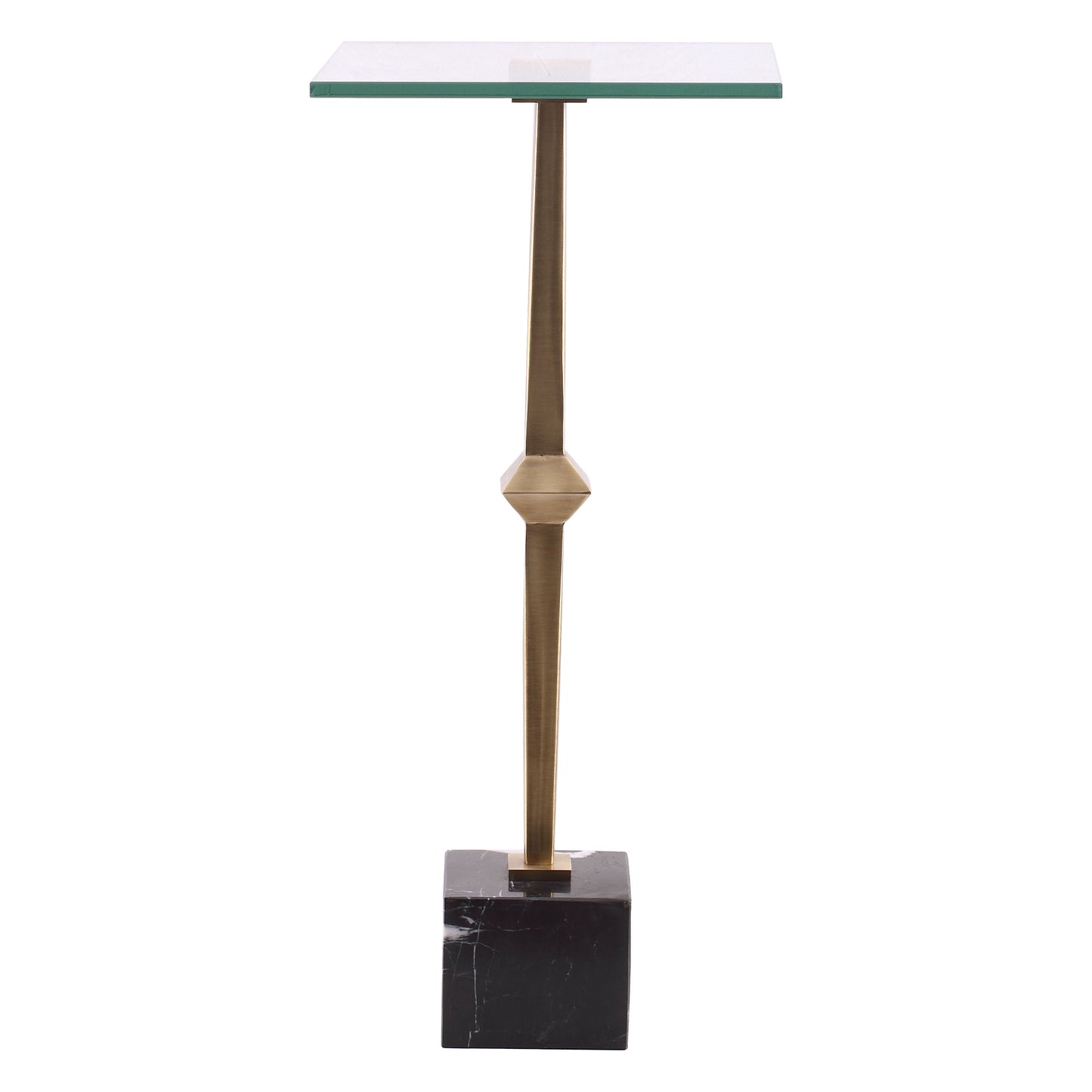IHOMEADORE 11" Wide Antique Brass Square Glass Marble Pedestal Table Drink Table