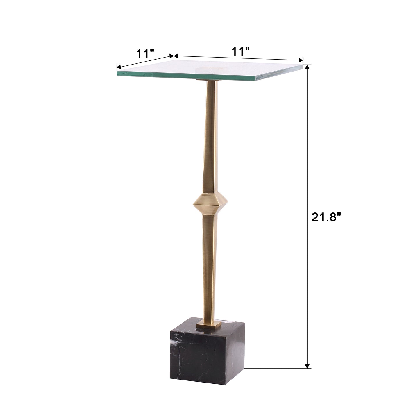 IHOMEADORE 11" Wide Antique Brass Square Glass Marble Pedestal Table Drink Table