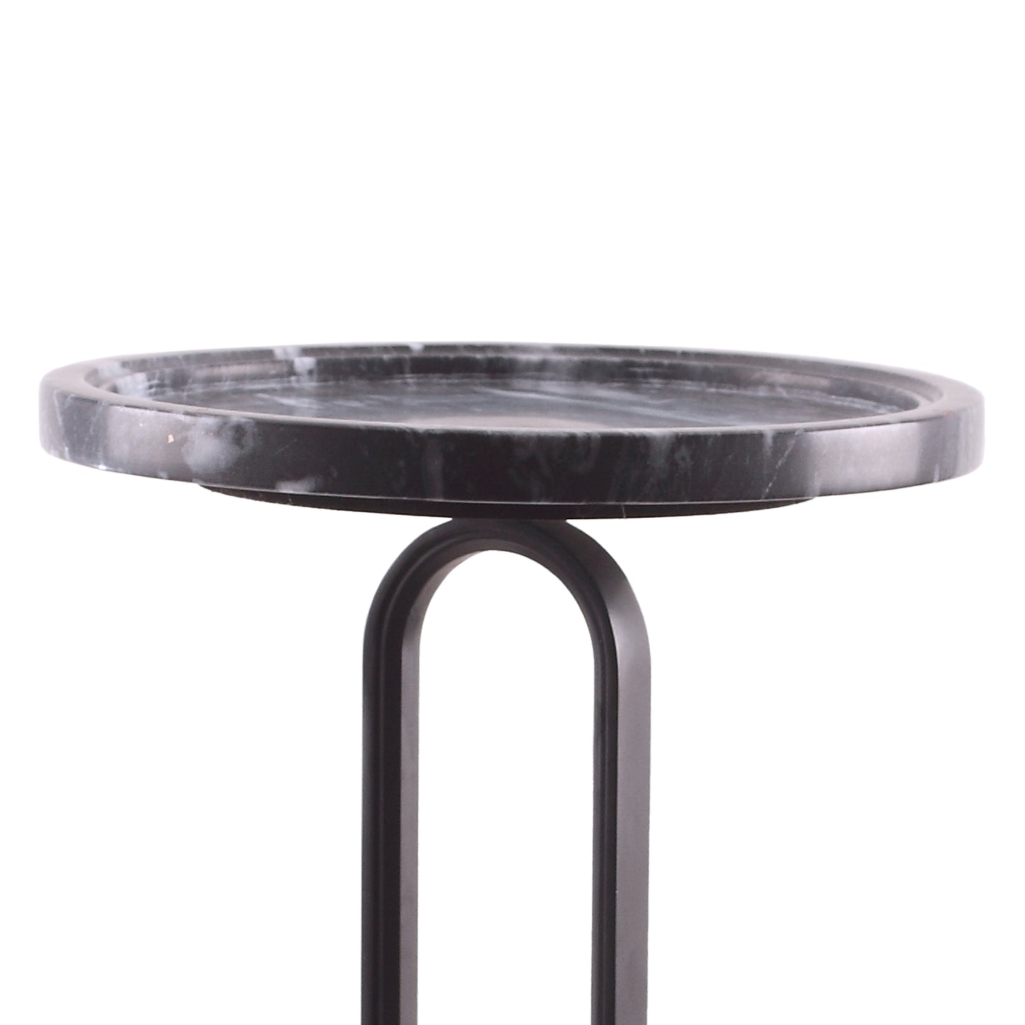 IHOMEADORE 12" Wide Modern Black Round Marble Pedestal Table Sofa End Table
