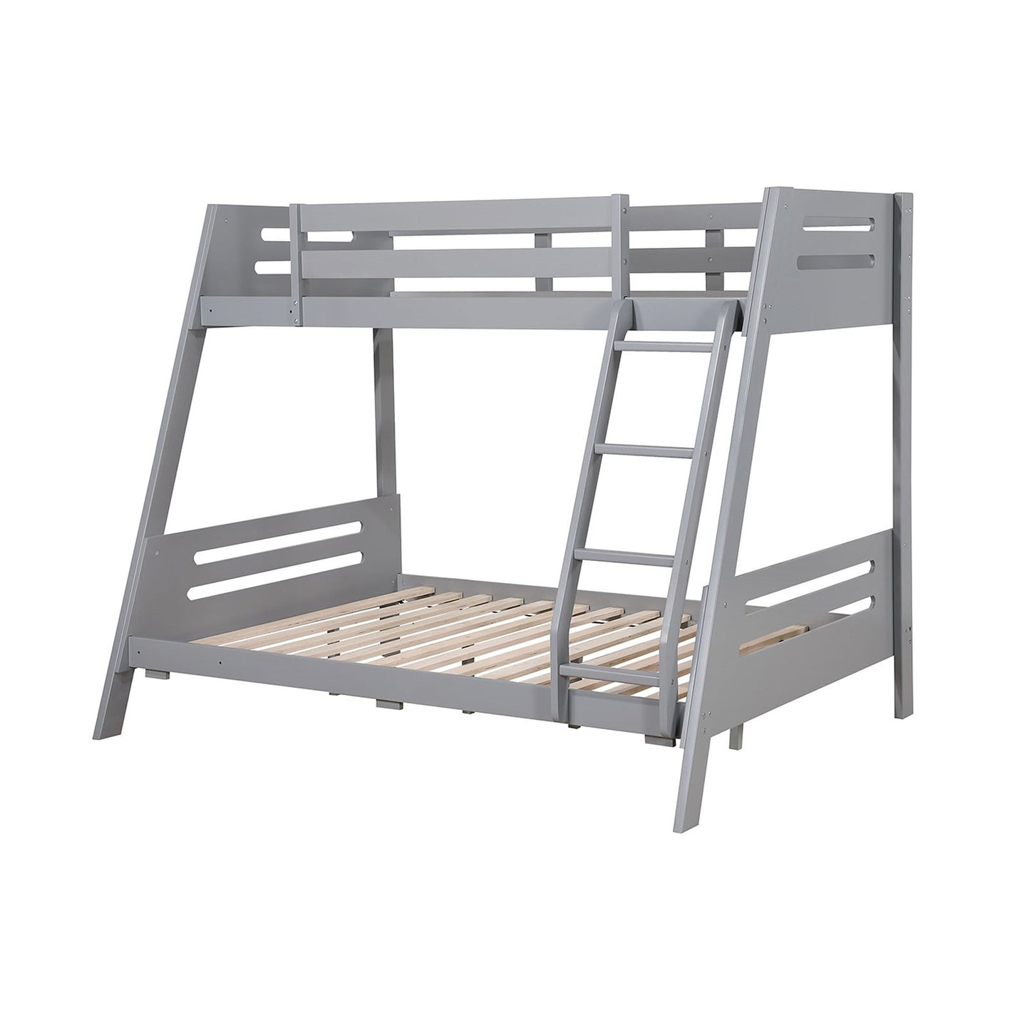 79"W x 61"D x 65"H Modern Gray Twin Over Full Bunk Bed with Slat Design Ladder and Storage Drawers