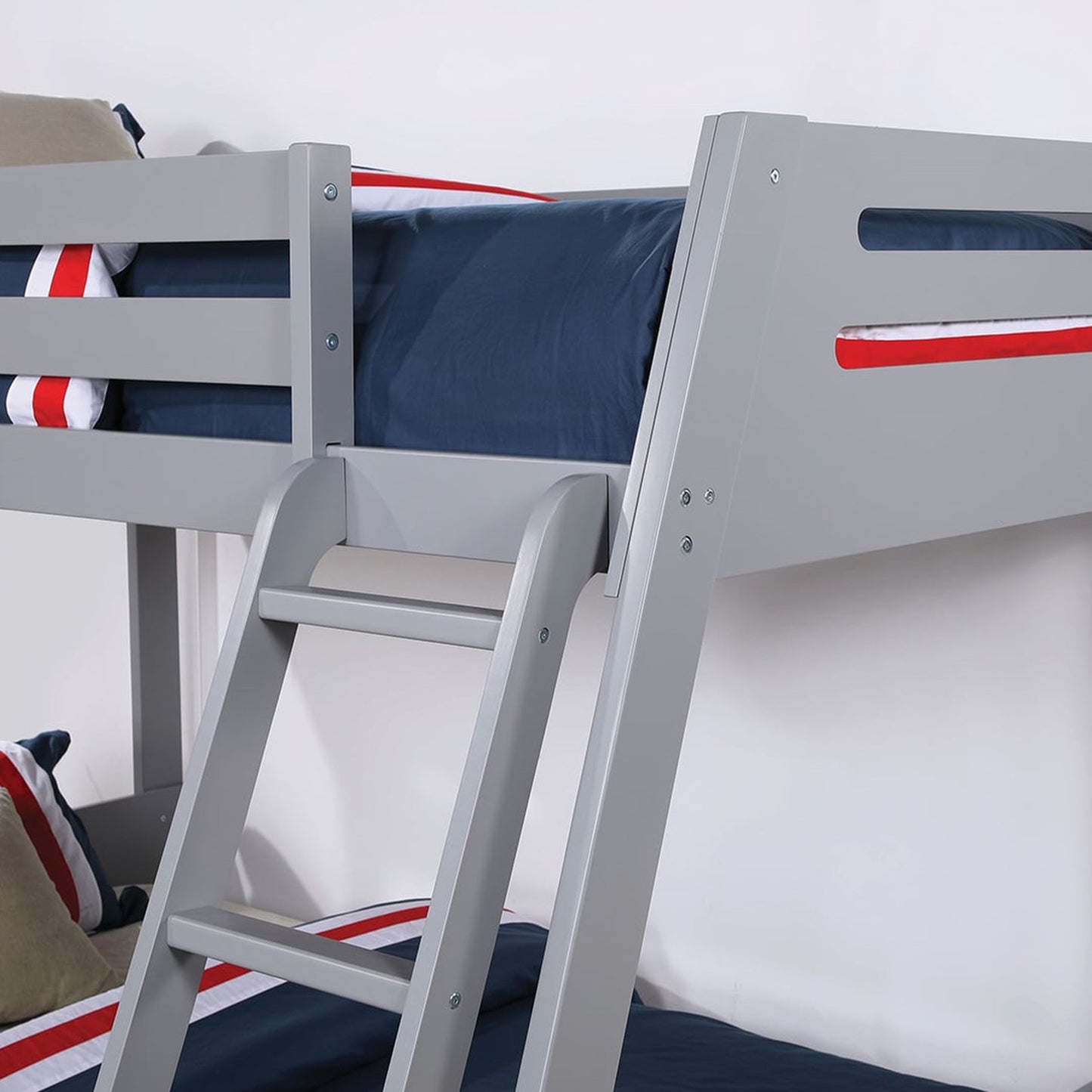 79"W x 61"D x 65"H Modern Gray Twin Over Full Bunk Bed with Slat Design Ladder and Storage Drawers