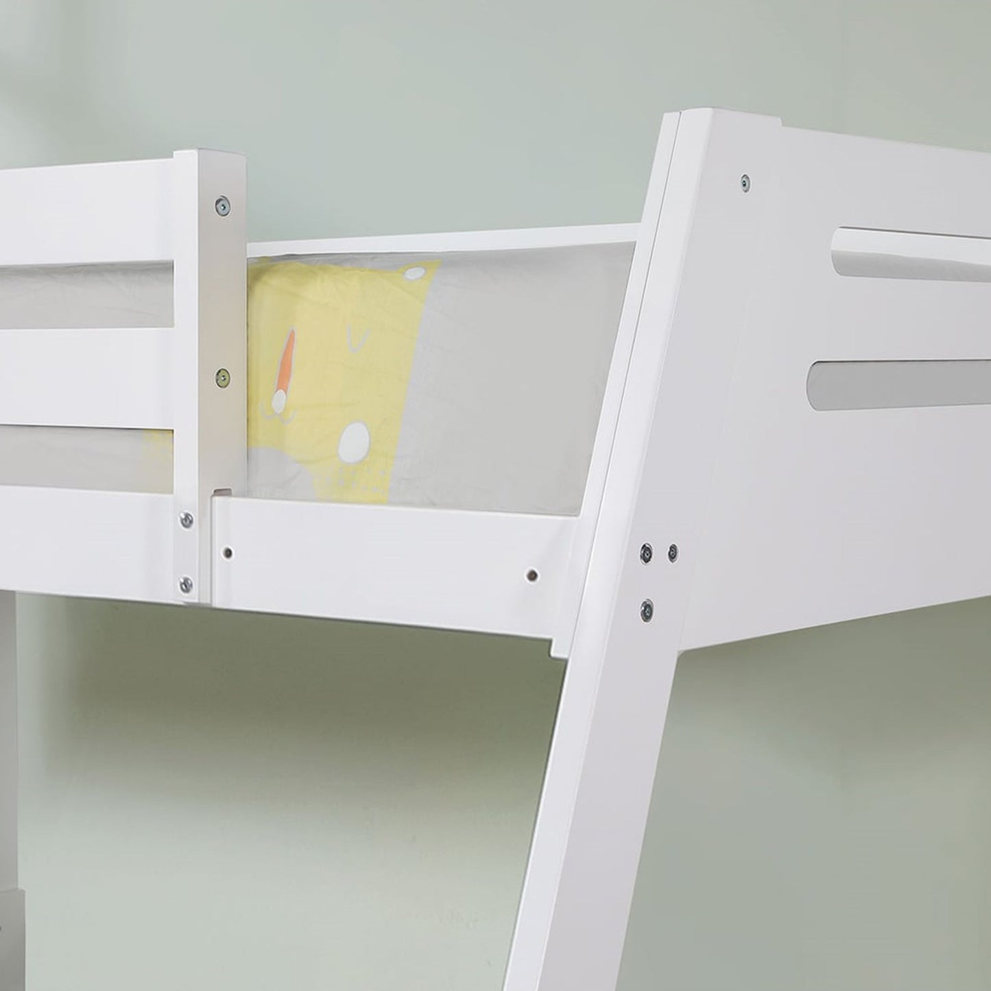 79"W x 61"D x 65"H Modern White Twin Over Full Bunk Bed with Slat Design Ladder and Storage Drawers