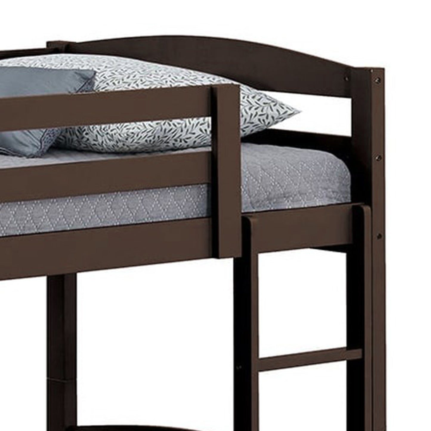 79”W x 42.5“D x 65”H Traditional Espresso Twin over Twin Bunk Bed with Arch Slat Design