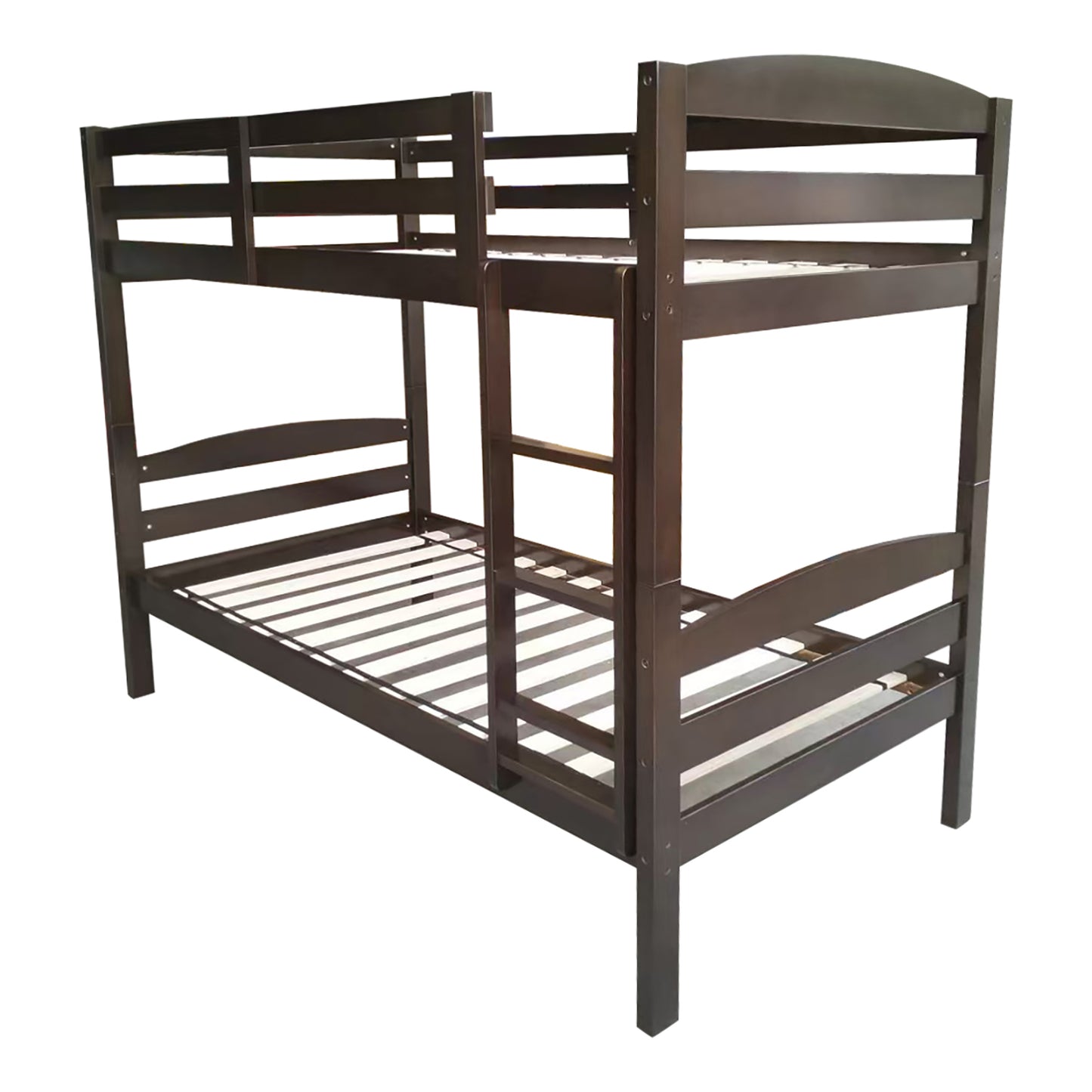 79”W x 42.5“D x 65”H Traditional Espresso Twin over Twin Bunk Bed with Arch Slat Design