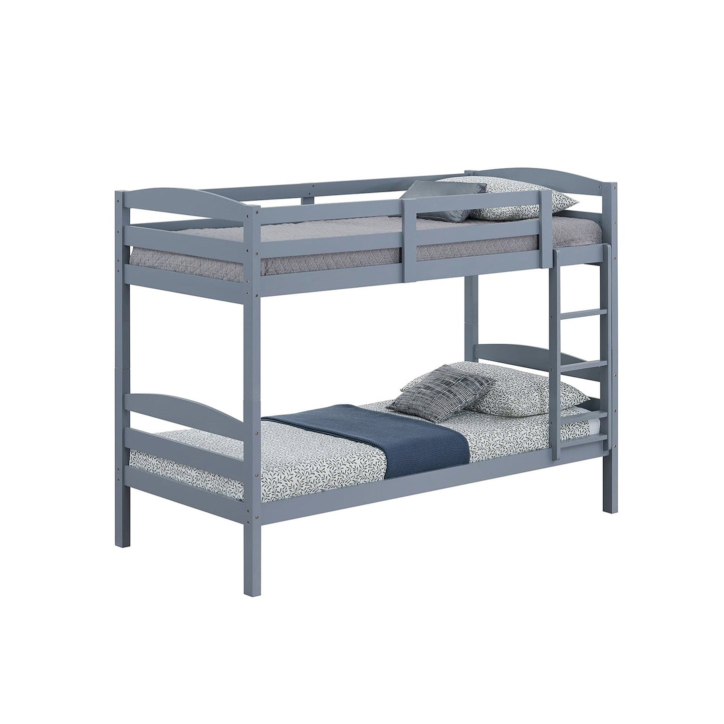 79“W x 42.5”D x 65“H Traditional Gray Twin over Twin Bunk Bed with Arch Slat Design