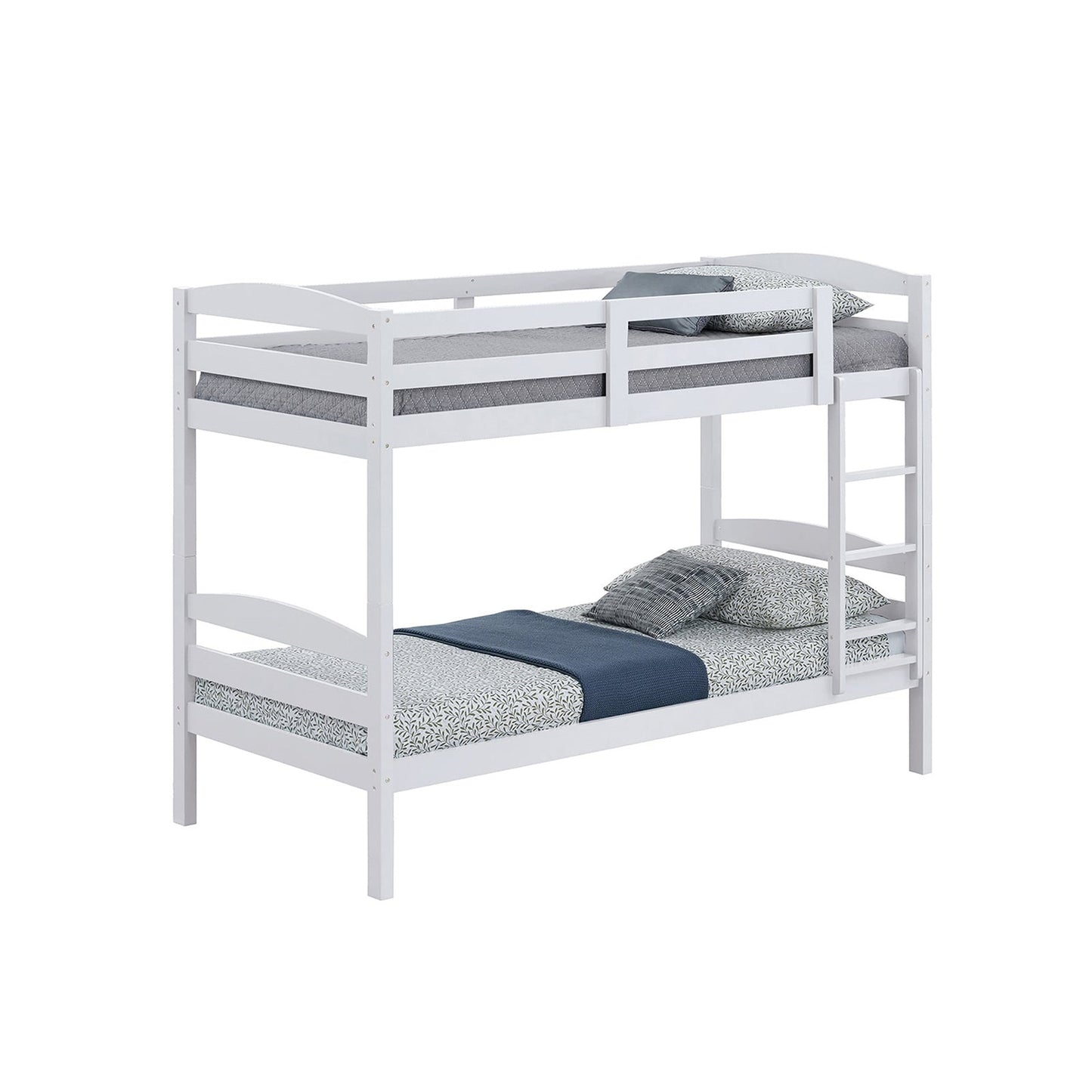 79"W x 42.5"D x 65"H Modern White Twin over Twin Bunk Bed with Arch Slat Design
