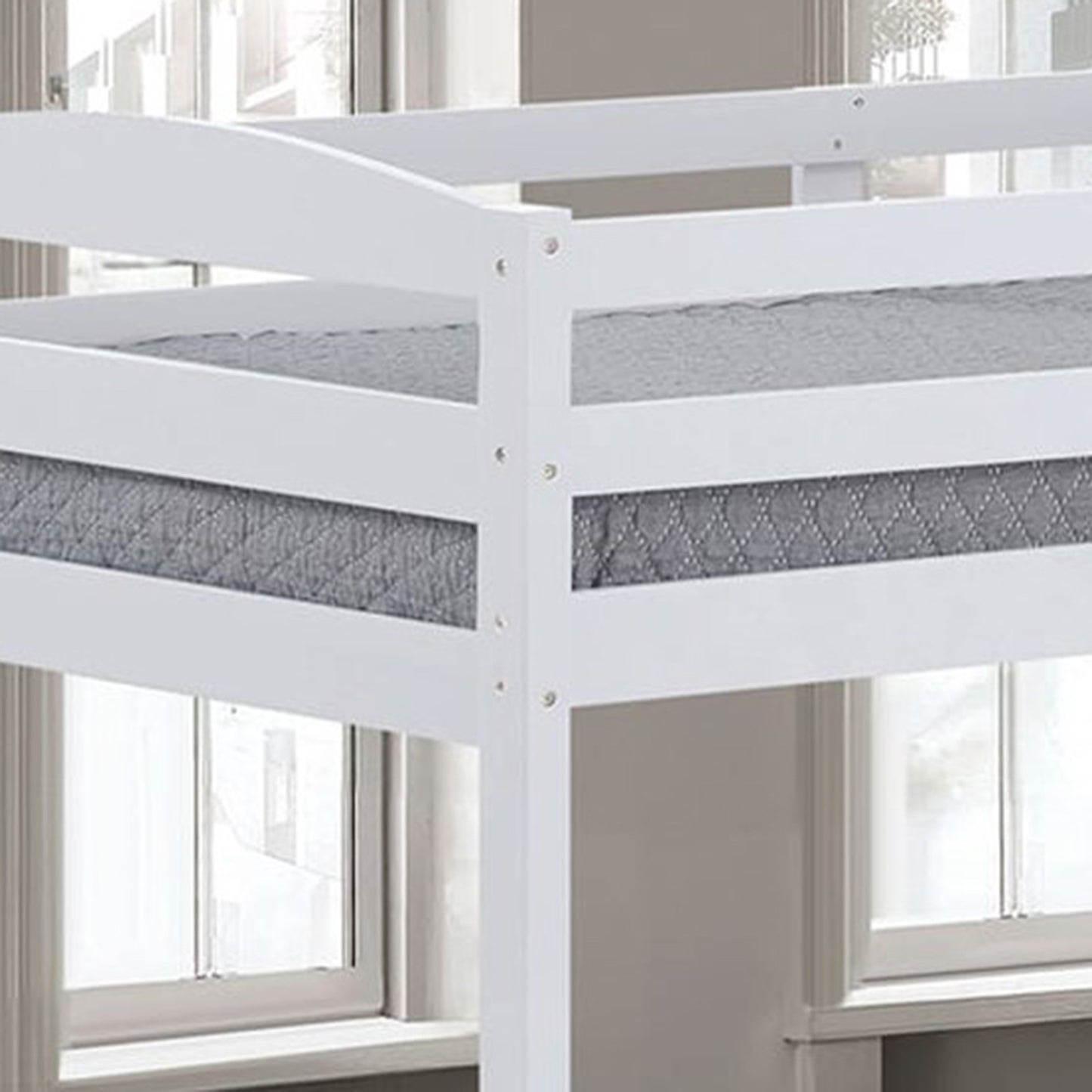 79"W x 42.5"D x 65"H Modern White Twin over Twin Bunk Bed with Arch Slat Design