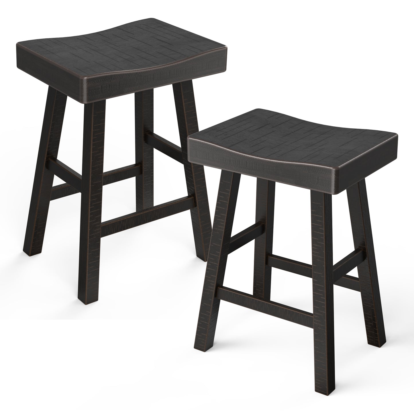 24”H Traditional Black Solid Wood Counter Stool with Contour Seat