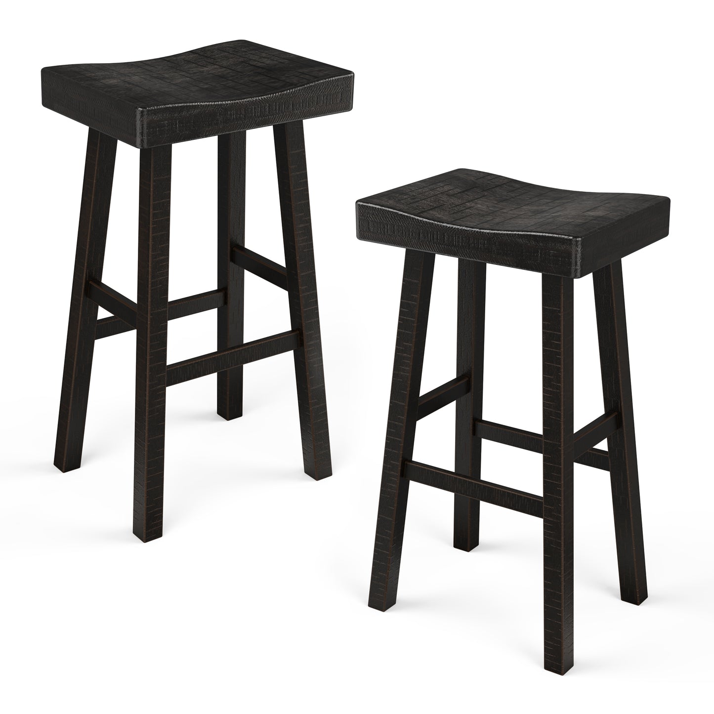 17.5"W x 13"D x 31"H Modern Black Solid Wood Stool with Contour Seat
