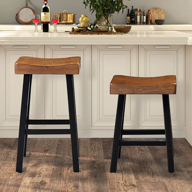 17.5“W x 13”D x 24“H Contemporary Oak and Black Solid Wood Stool with Contour Seat