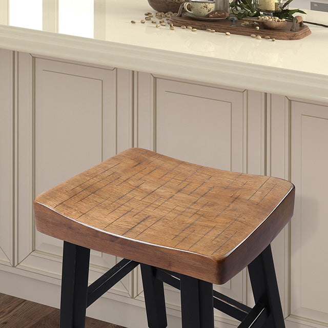 17.5“W x 13”D x 24“H Contemporary Oak and Black Solid Wood Stool with Contour Seat