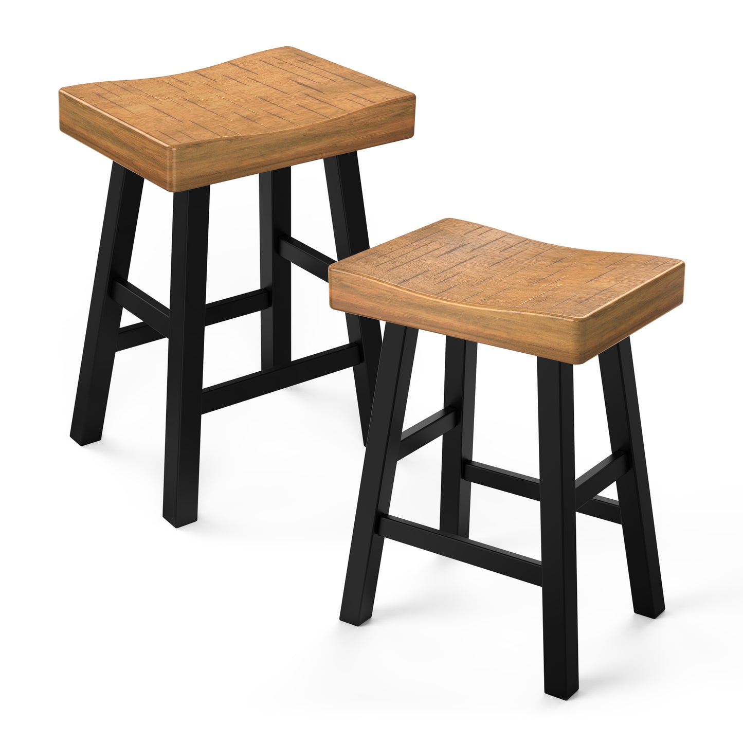 17.5“W x 13”D x 24“H Contemporary Oak and Black Solid Wood Stool with Contour Seat