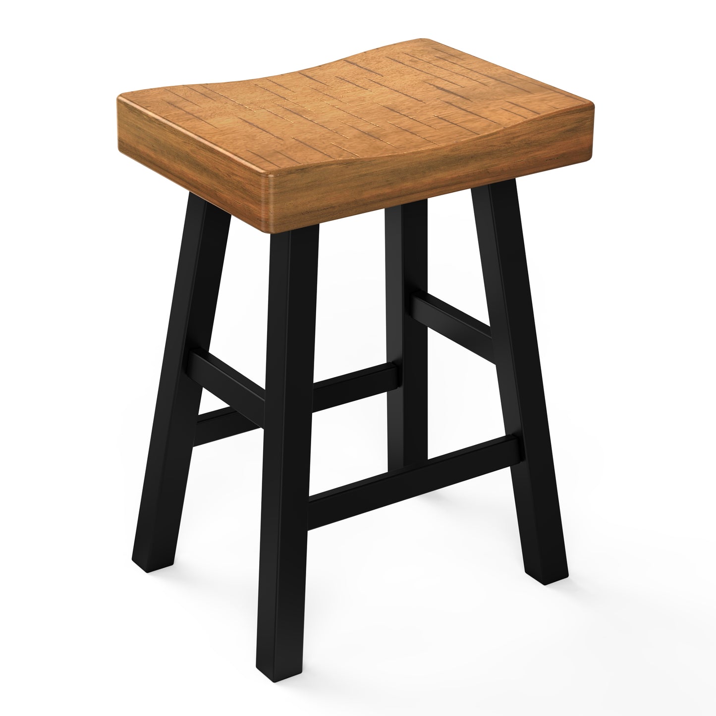 17.5“W x 13”D x 24“H Contemporary Oak and Black Solid Wood Stool with Contour Seat