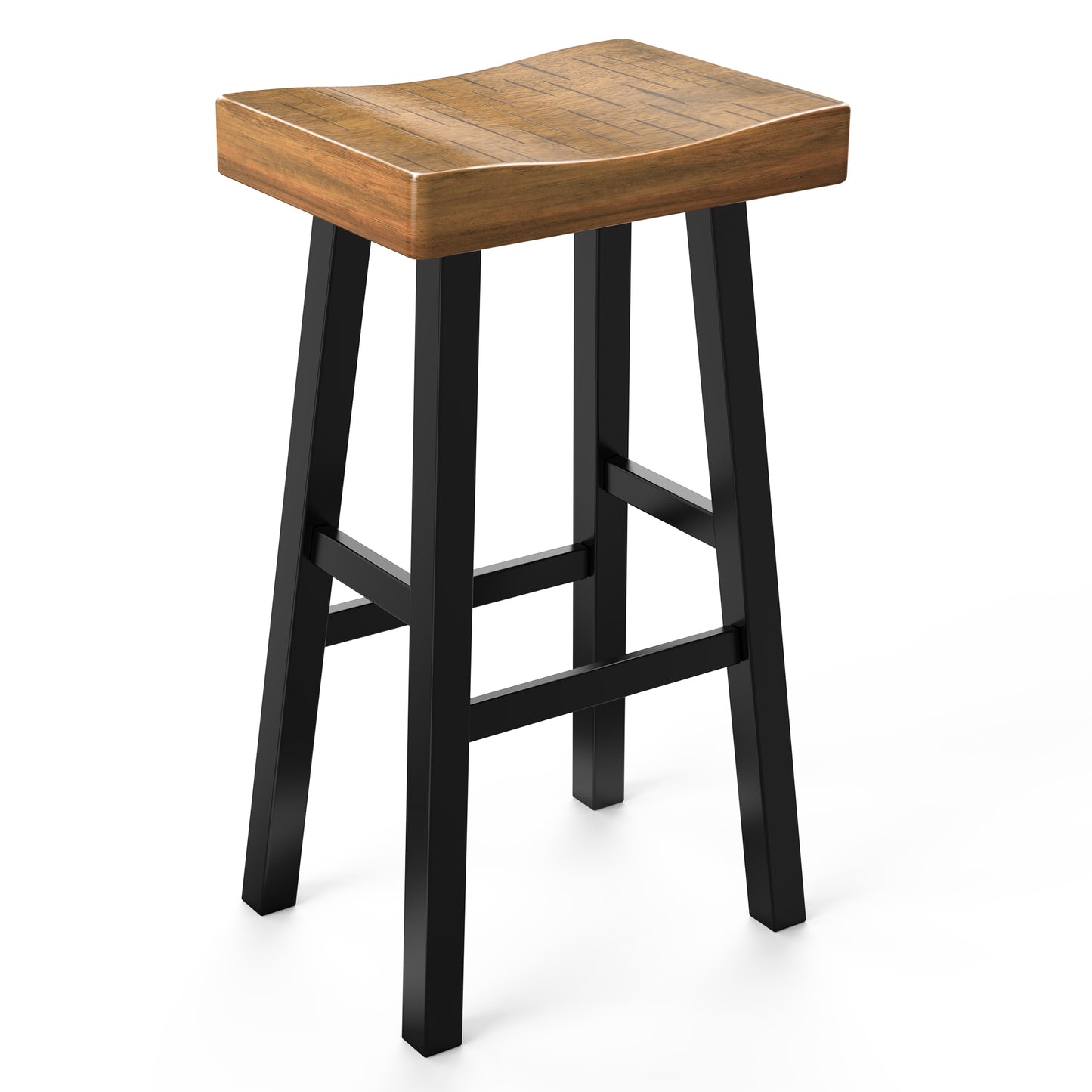17.5"W x 13"D x 31"H Oak and Black Traditional Solid Wood Stool with Contour Seat