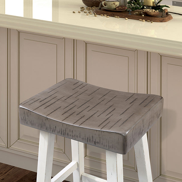 17.5"W x 13"D x 24"H Modern Gray White Solid Wood Stool with Contour Seat