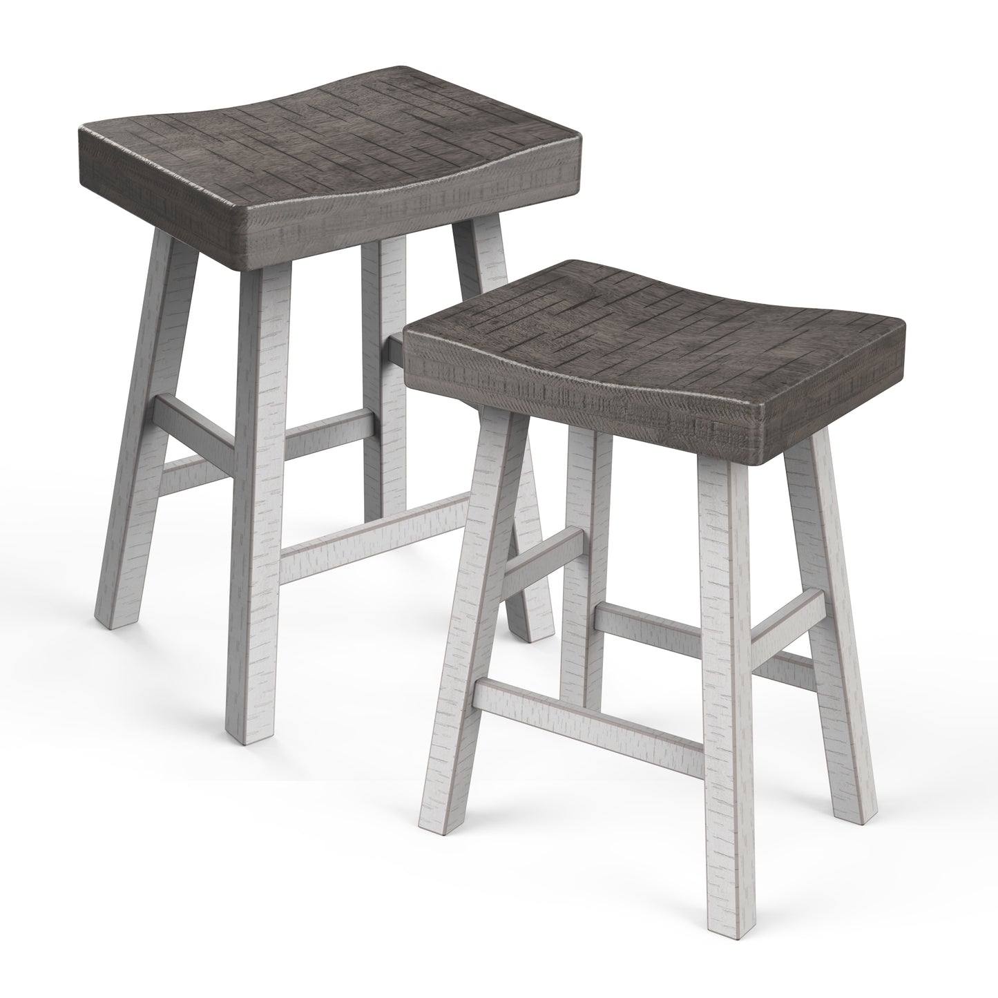 17.5"W x 13"D x 24"H Modern Gray White Solid Wood Stool with Contour Seat