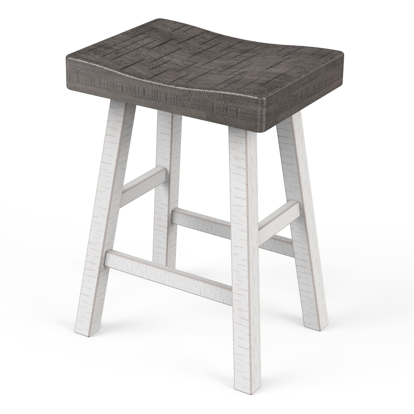 17.5"W x 13"D x 24"H Modern Gray White Solid Wood Stool with Contour Seat