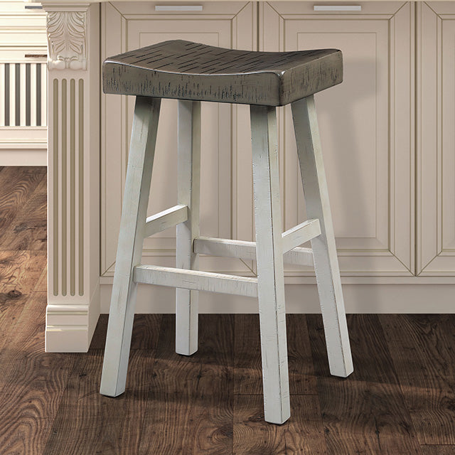 31"H Traditional Gray and White Solid Wood Stool with Contour Seat