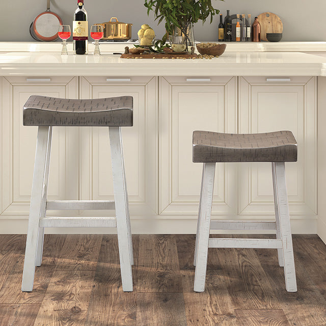 31"H Traditional Gray and White Solid Wood Stool with Contour Seat