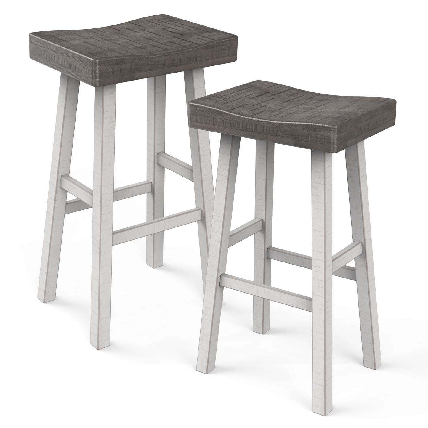 31"H Traditional Gray and White Solid Wood Stool with Contour Seat