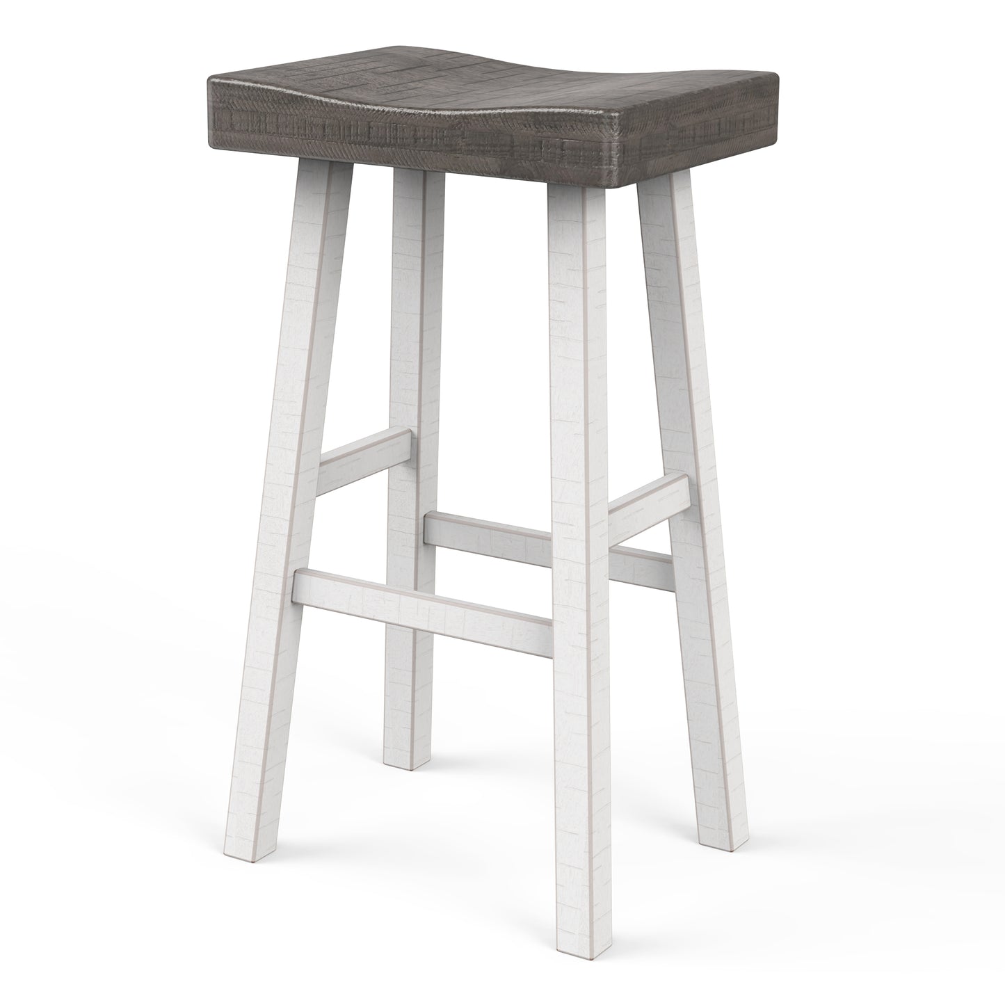 31"H Traditional Gray and White Solid Wood Stool with Contour Seat