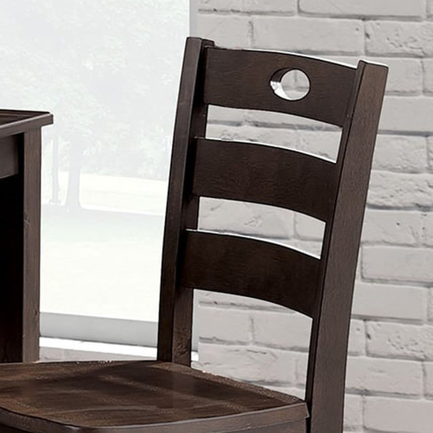 36”W x 36“D x 30”H Traditional Walnut Solid Rubberwood and Wood Veneer 5 Piece Dining Table Set with Slat Back Chairs