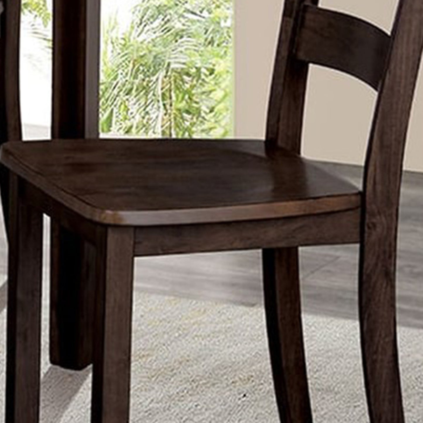 Traditional Espresso Solid Rubberwood and Wood Veneer 5 Piece Dining Table Set with Slat Back Chairs