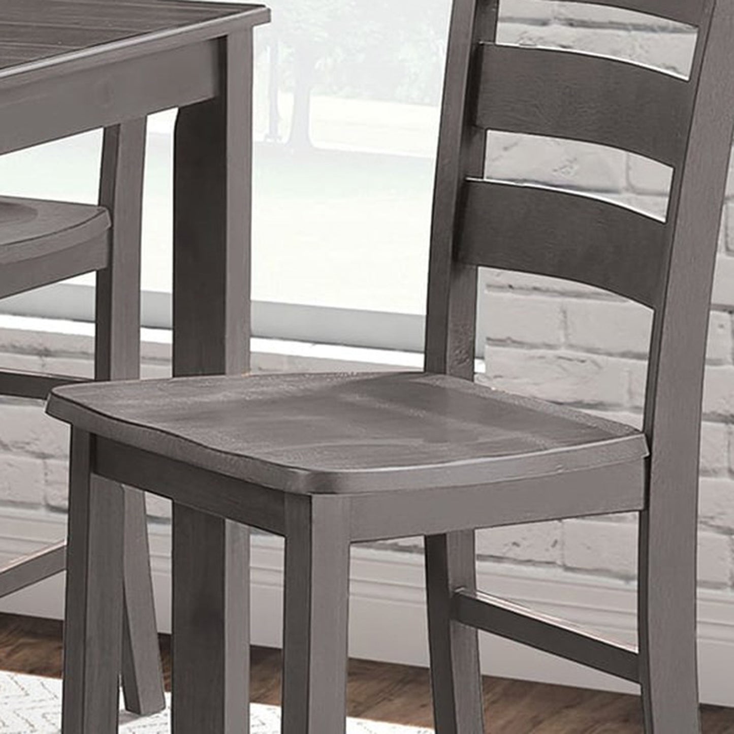 36"W x 36"D x 36"H Modern Gray 5 Piece Counter Height Table Set Solid Rubberwood Wood Veneer with Slat Back Chairs