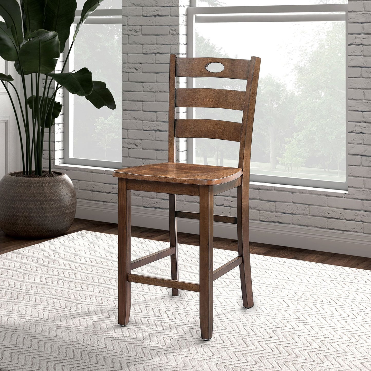 36“W x 36”D x 36“H Modern Solid Rubberwood 5 Piece Counter Height Dining Table Set with Slat Back Chairs